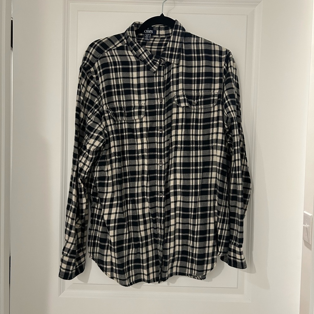 Chaps Black and White Button Down Shirt
